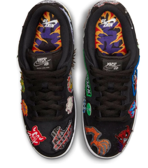 Nike SB x Neckface Dunk Low Pro 'Black' – Multicolor Graphic Patches