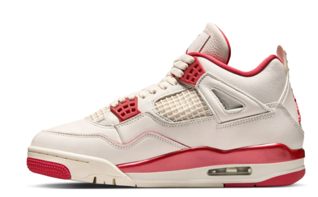 Air Jordan 4 Retro Women's Sneakers – Pale Ivory & Tough Red