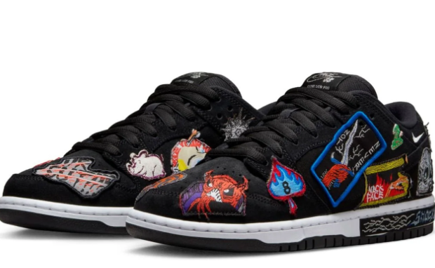 Nike SB x Neckface Dunk Low Pro 'Black' – Multicolor Graphic Patches