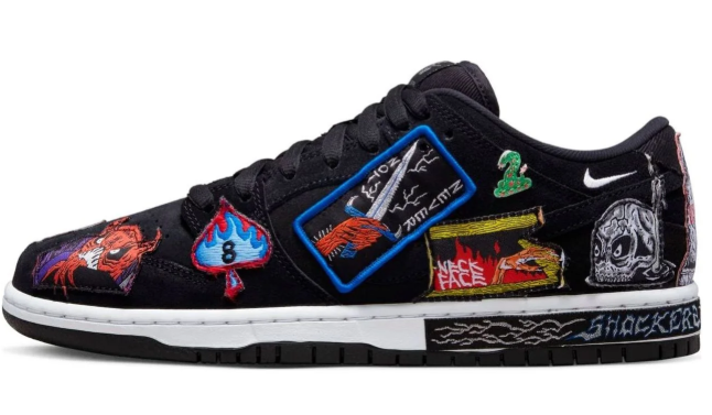 Nike SB x Neckface Dunk Low Pro 'Black' – Multicolor Graphic Patches