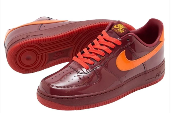 Nike Air Force 1 Low 'Red Patent' Sneakers – Burgundy / Orange