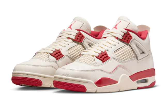 Air Jordan 4 Retro Women's Sneakers – Pale Ivory & Tough Red